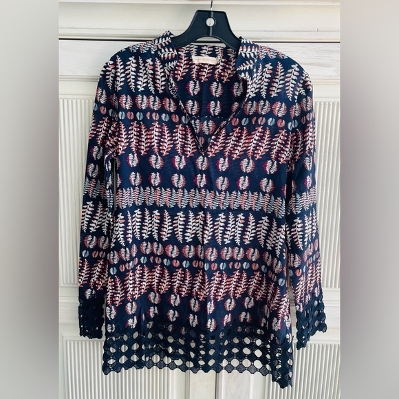 TORY BURCH Navy Fern Crochet Lace Tunic Top, Size 2 - Picture 3 of 12